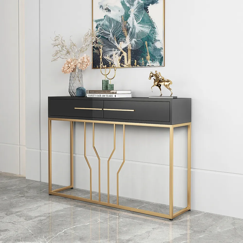800mm Modern Narrow Black Console Table with Storage Wood Entryway Table with Drawers