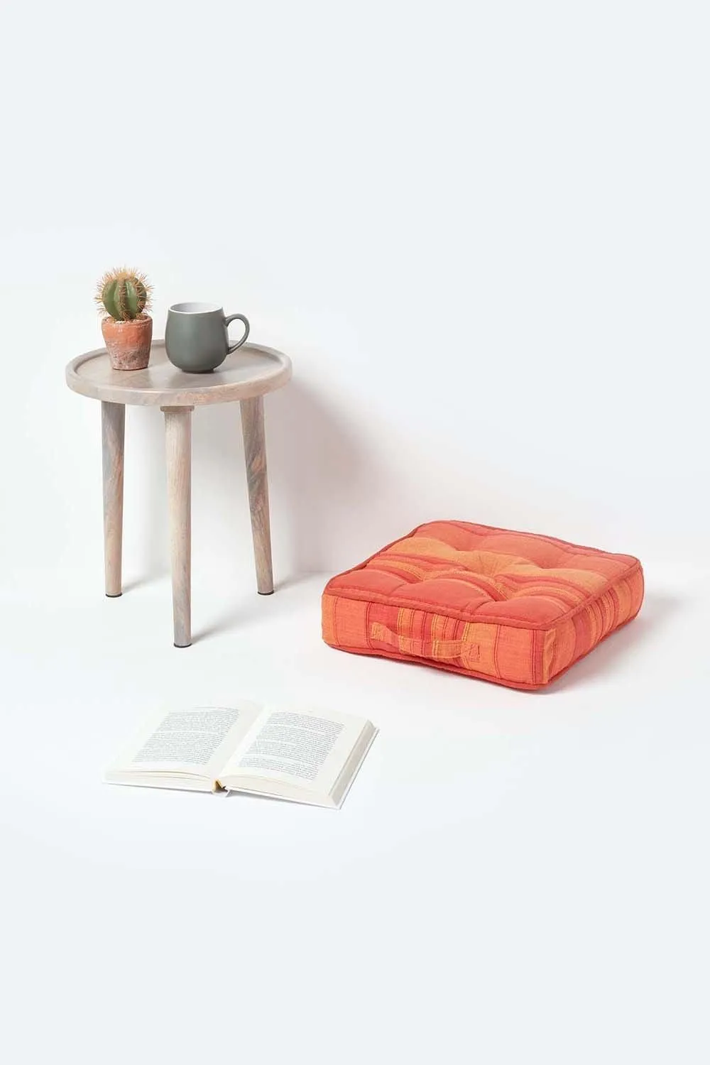 Homescapes Morocco Striped Cotton Floor Cushion in Orange 2