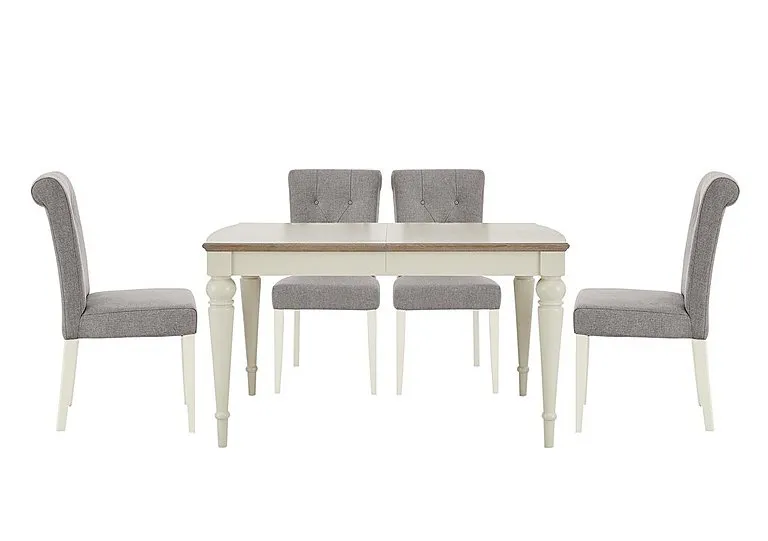 Annecy Extending Dining Table and 4 Upholstered Fabric Roll Back Chairs - Soft Grey