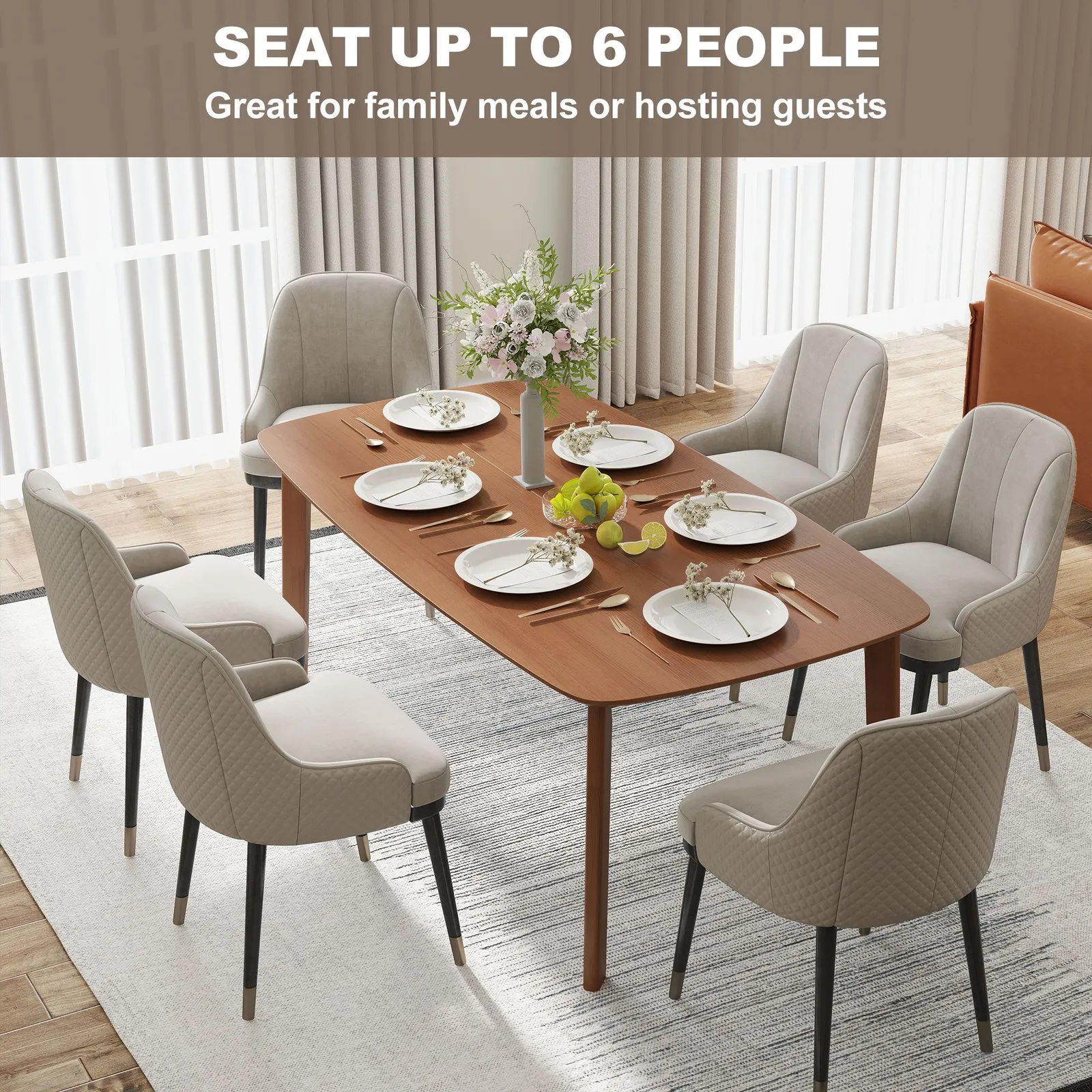 HOMCOM 150 cm Rectangular Dining Table with Solid Wood Frame, Light Brown 4