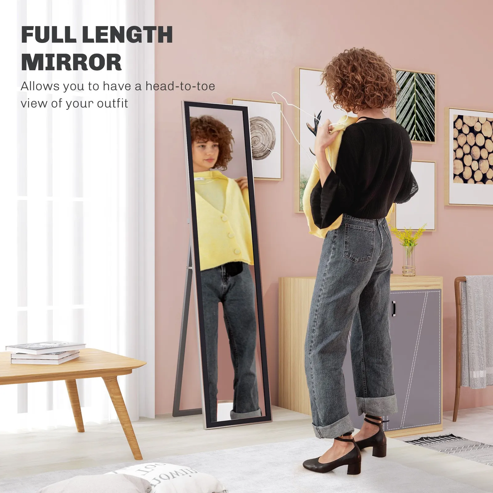 HOMCOM Floor Mirror Wall Mounted Leaning Standing Mirror 37 x 157cm in Black 4
