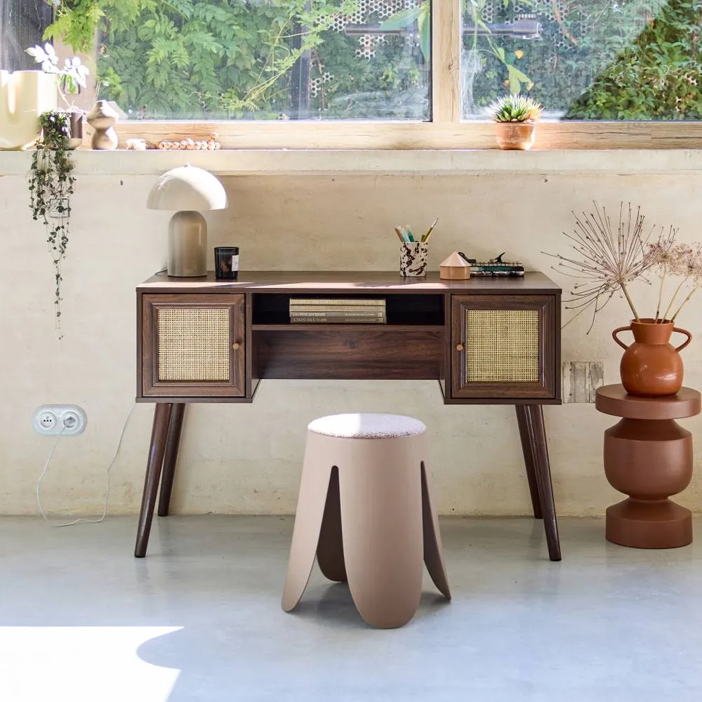 sweeek 2-door desk with wood & cane effect in Dark Brown 1