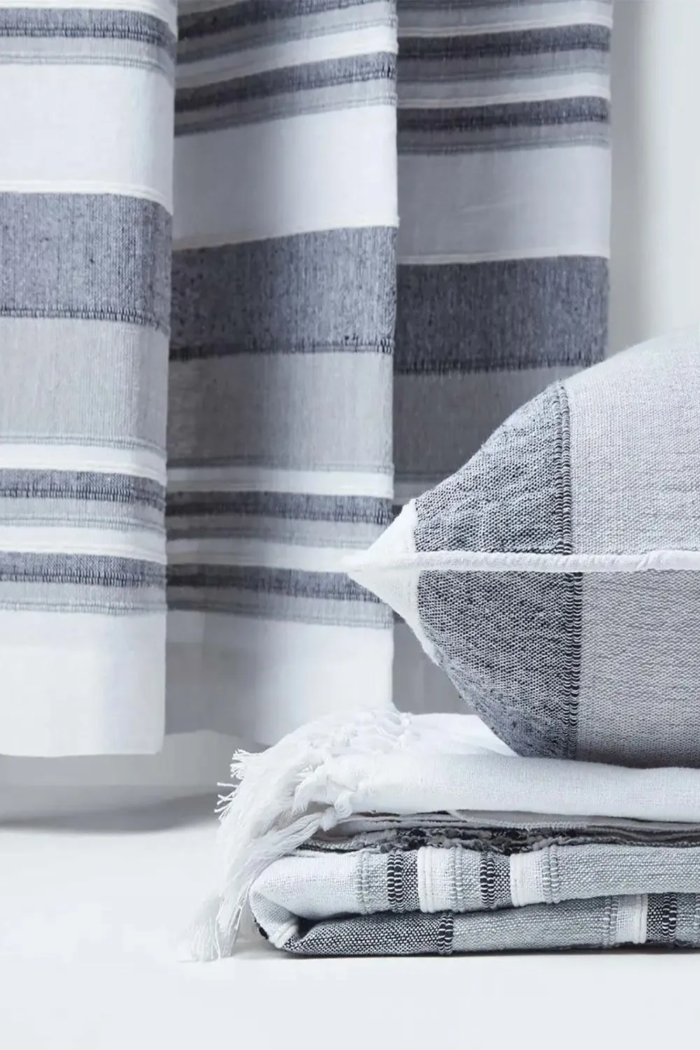 Homescapes Cotton Morocco Striped Curtain Pair in Light Grey 4