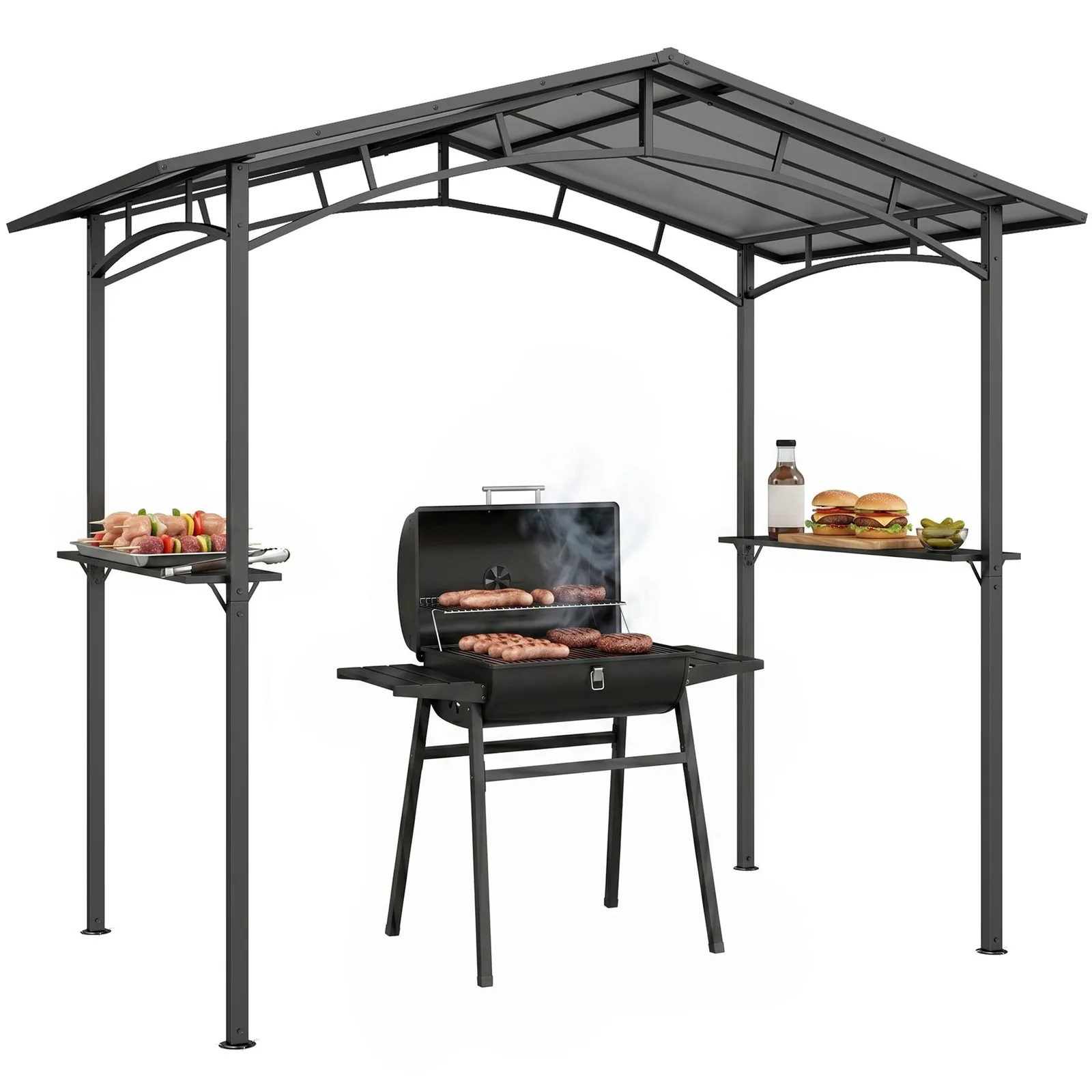 OUTSUNNY 8ft x 5ft Outdoor BBQ Protective Gazebo Aluminium Frame w/ 2 Shelves in Black 2