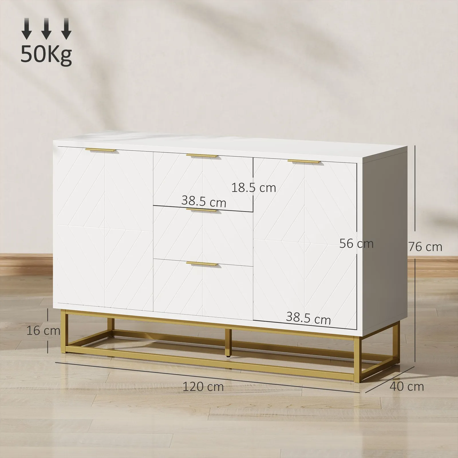 HOMCOM Sideboard Storage Cabinet with Adjustable Shelves in White 3