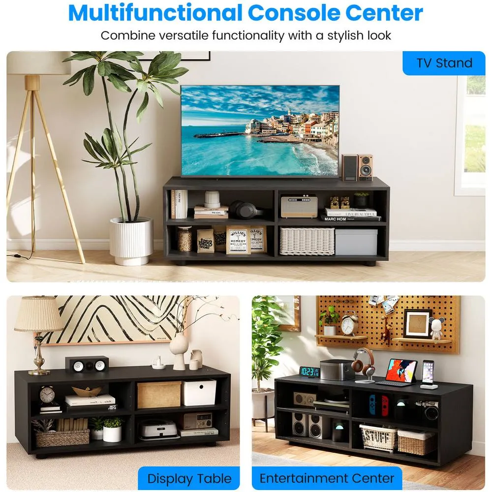 Costway Home TV Stand w/ 5 Adjustable Shelves for TV up to 4 Cubbies in Black 6