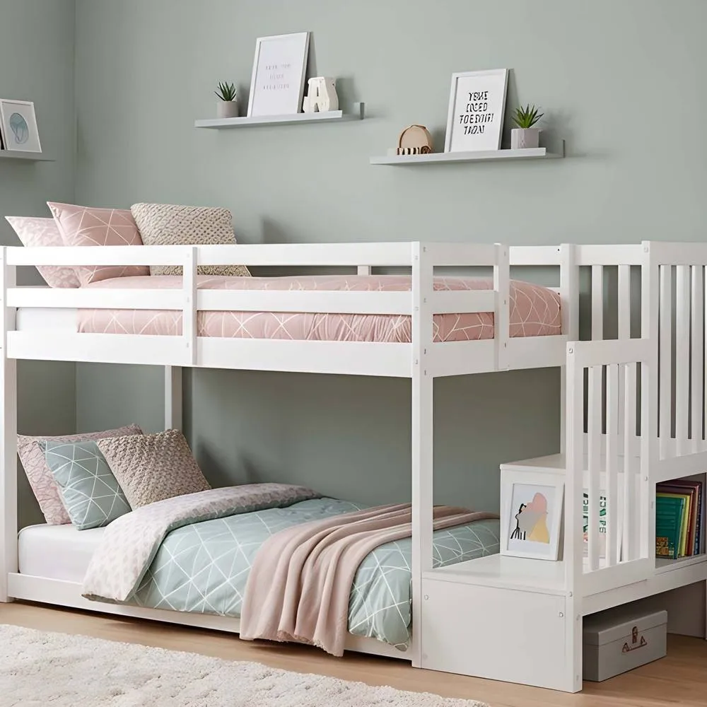 Nöa and Nani Oleana Shorty Bunk Bed with Spacesaving Storage Staircase in White