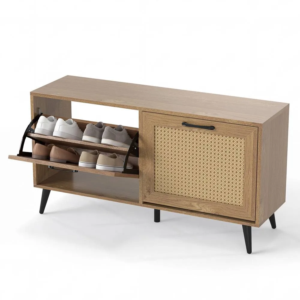 Costway Shoe Storage Cabinet Narrow Shoe Organizer 2 Drawers in Light Oak 6