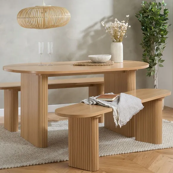 Axel Fluted Oval Dining Table with 2 Benches
