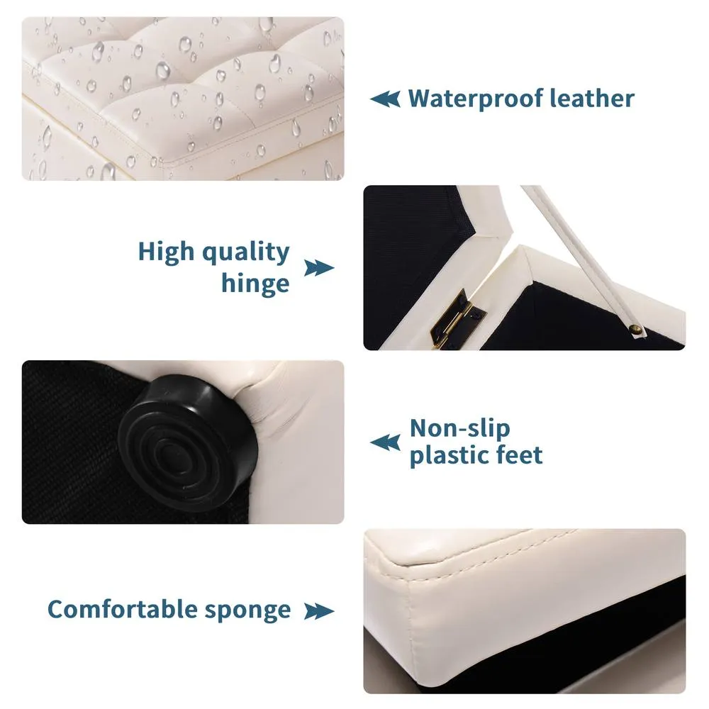 Costway Faux Leather Storage Ottoman Cube Pouffe Storage Toy Box Padded Foot Stool in Beige 4