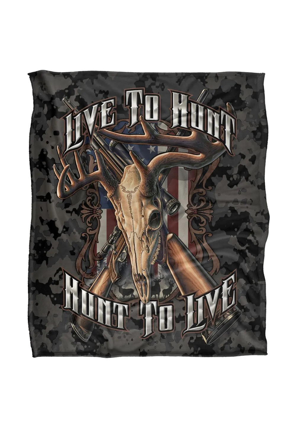JQ Licensing Rle Live To Hunt Deer Skull Silky Touch Super Soft Throw Blanket 152 X 127 cm in White