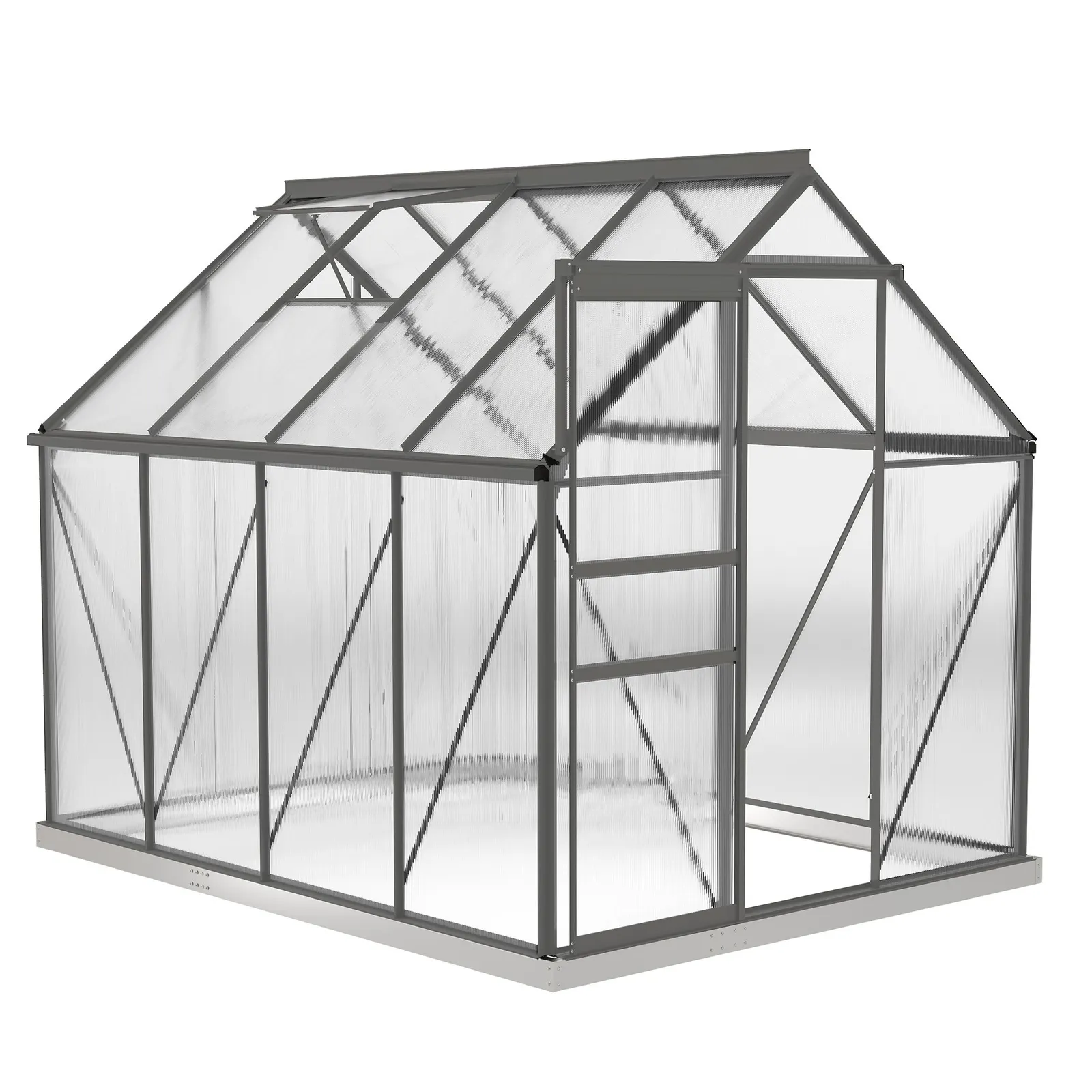 OUTSUNNY Polycarbonate Walk-in Garden Greenhouse w/ Sliding Door Dark Grey 2
