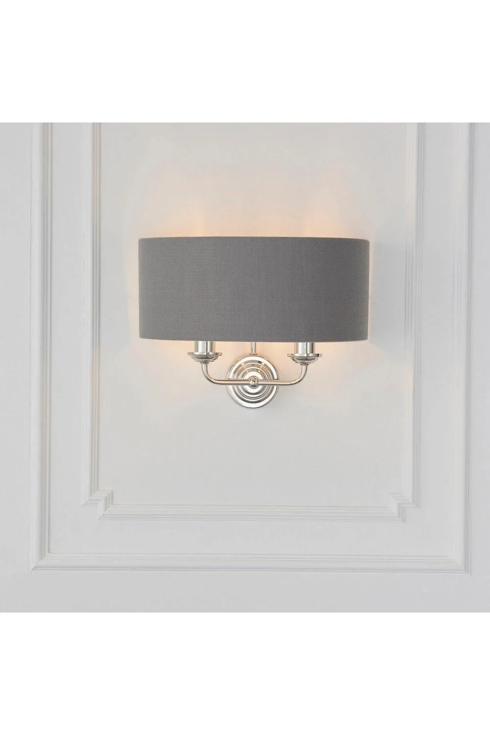 Netlighting Highclere Shade Wall Lamp Bright Nickel Plate Charcoal Fabric in Grey 2