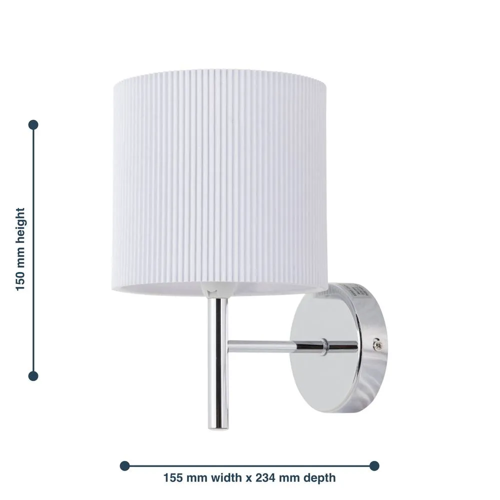 First Choice Lighting Set of 2 Brea - Chrome Wall Lights with White Pleated Shade in Silver 6