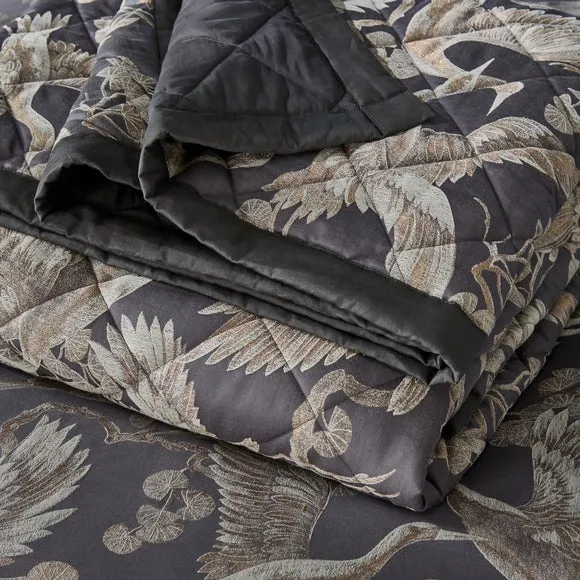 Dorma Gilded Crane Charcoal Bedspread 2