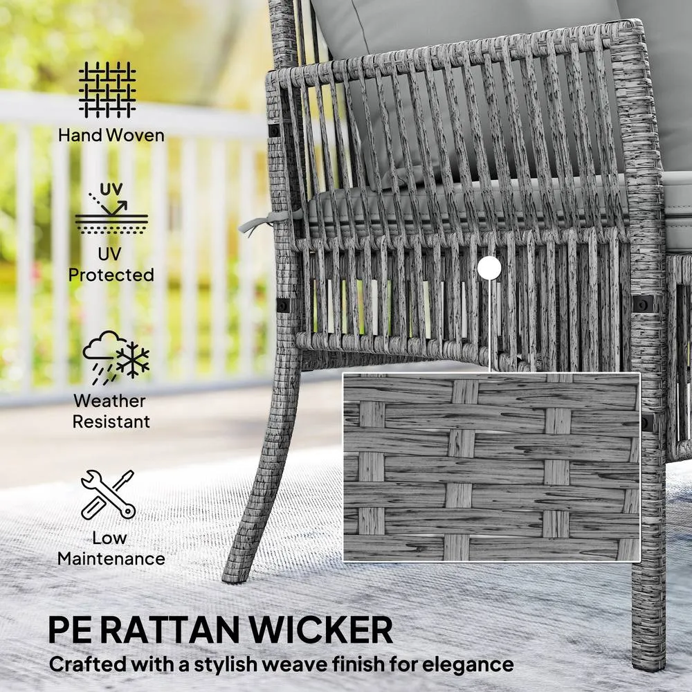 OUTSUNNY 3 Piece Rattan Garden Furniture Set with Cushions, Dark Grey 6