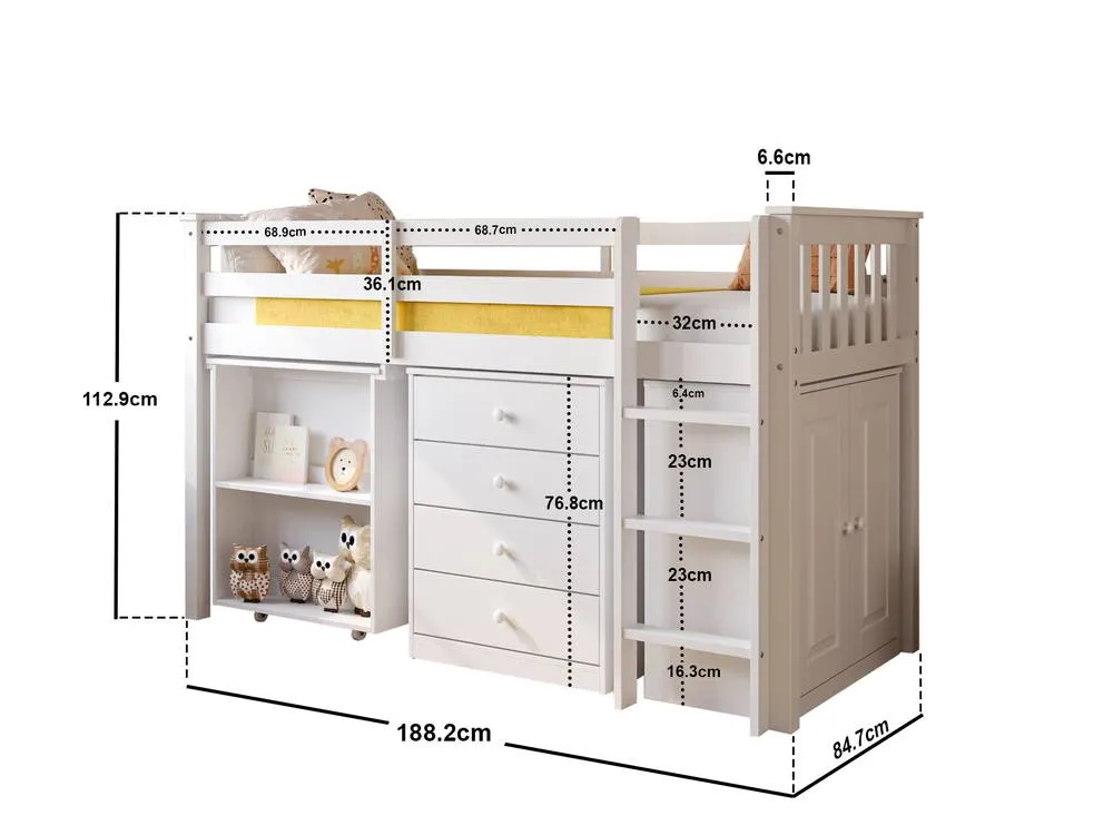Flair Soban Shorty Midsleeper Cabin Bed with Desk White 5