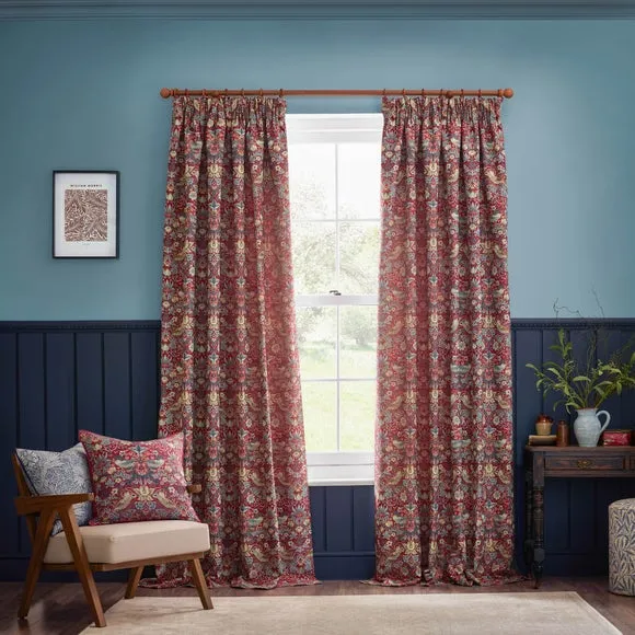 Morris & Co. Strawberry Thief Jacquard Pencil Pleat Curtains 2
