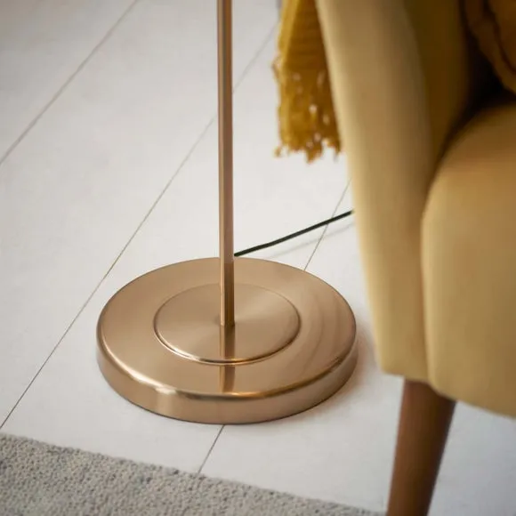 Endon Collection Clement Floor Lamp With Shade Br Aged Brass Plate Natural Linen Mix Fabric 1X E27, Gold 6