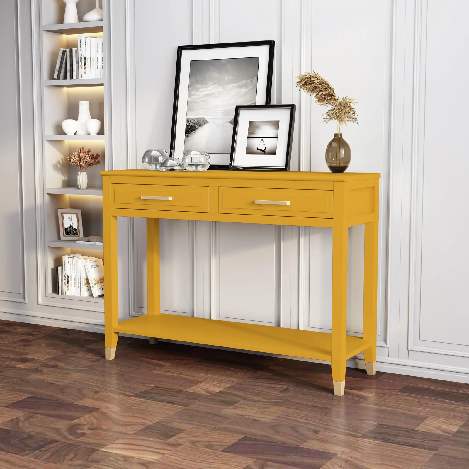 Cabinet Bits Palazzi 2 Drawer Console Table in Mustard 1