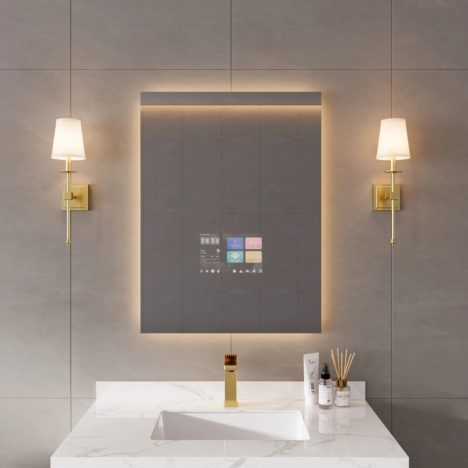 800mm x 600mm Smart Bathroom Mirror Waterproof Touchscreen with Multi-Function
