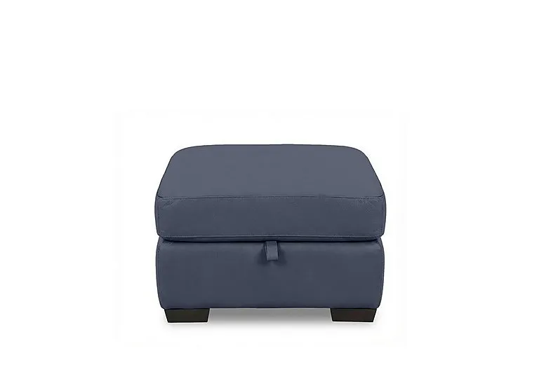 Saffron Leather Storage Footstool - BV Ocean Blue