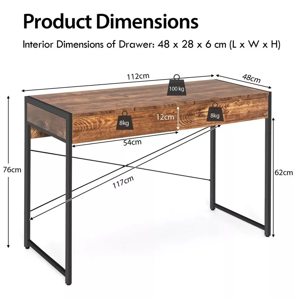 Costway Computer Desk Wooden PC Laptop Table Writing Workstation with 2 Drawers in Brown 2
