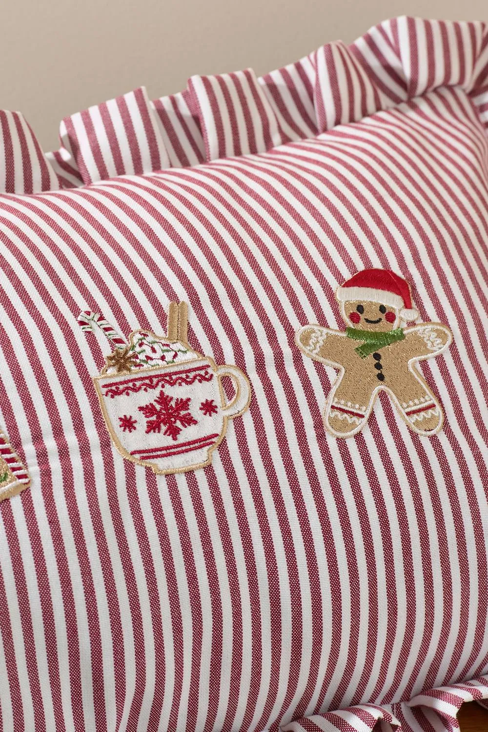 Catherine Lansfield 'Christmas Gingerbread Stripe' Cushion in Natural 2