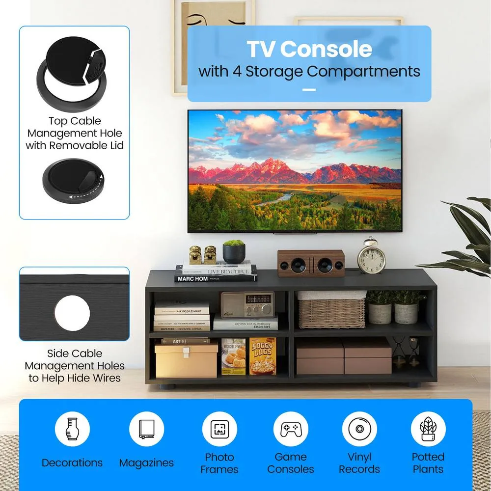 Costway Home TV Stand w/ 5 Adjustable Shelves for TV up to 4 Cubbies in Black 3