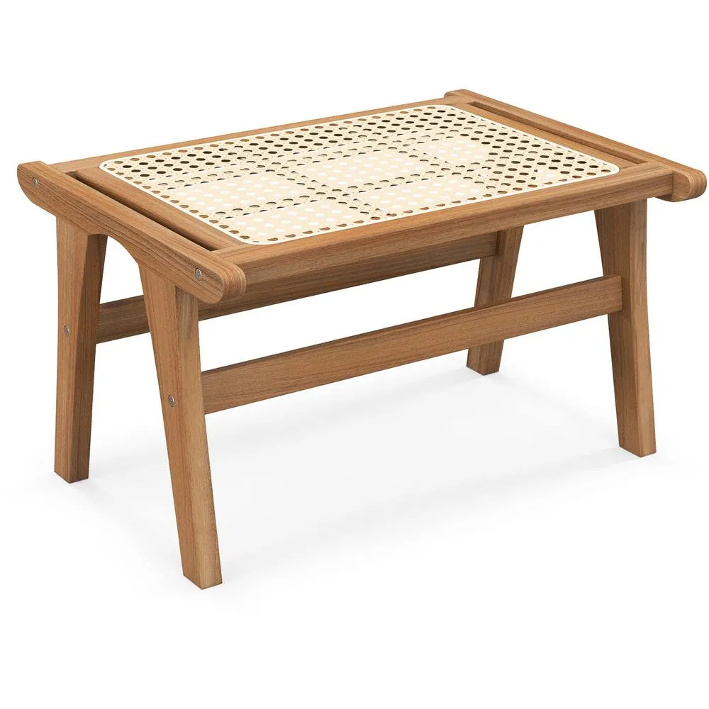 Costway Ottoman Footstool Natural Teak Wooden Foot Rest-Natural