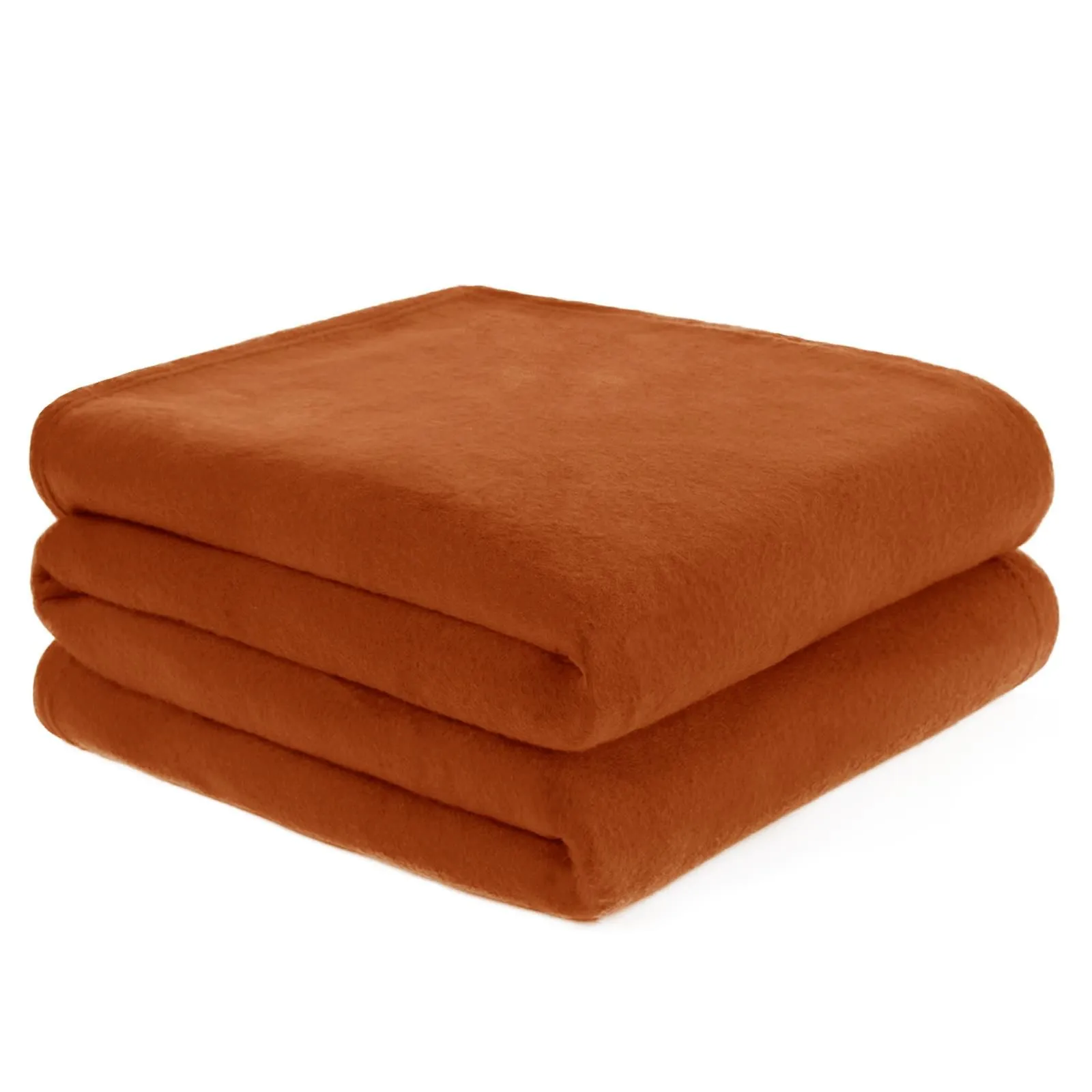 OHS Warm Plain Fleece Throw Over Bed Blanket in Burnt Orange