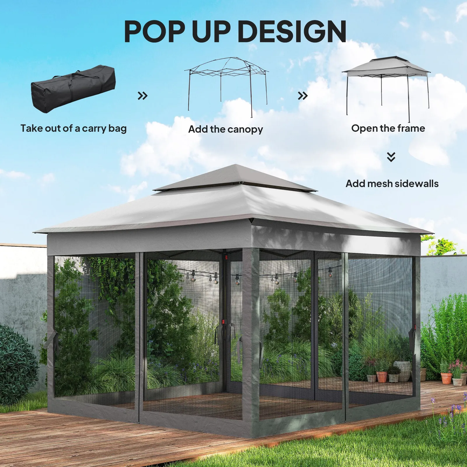 OUTSUNNY Garden Folding Tent Heavy Duty Pop Up Gazebo for Party in Light Grey 4