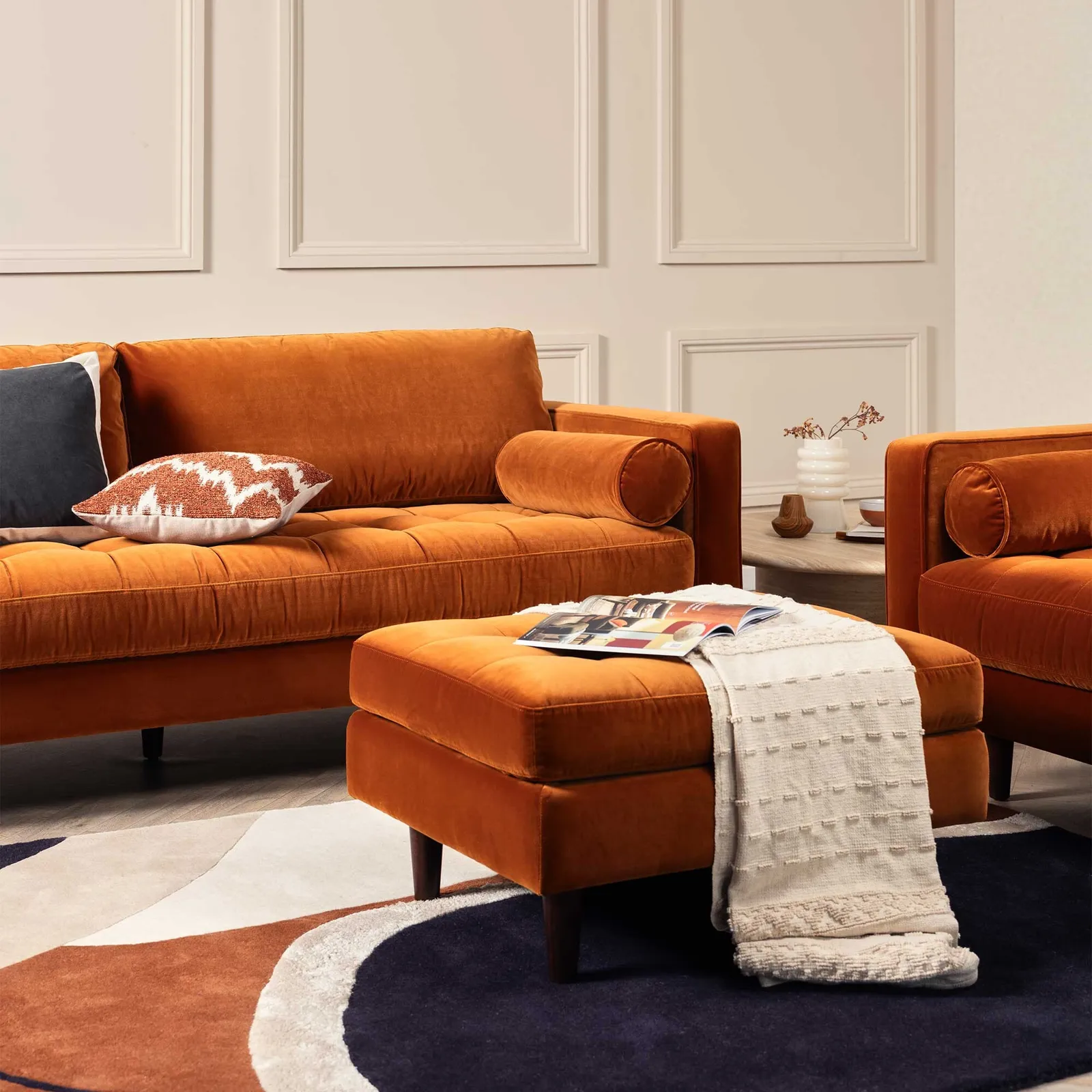 Hemingway Ottoman, Orange Velvet | Barker & Stonehouse 2