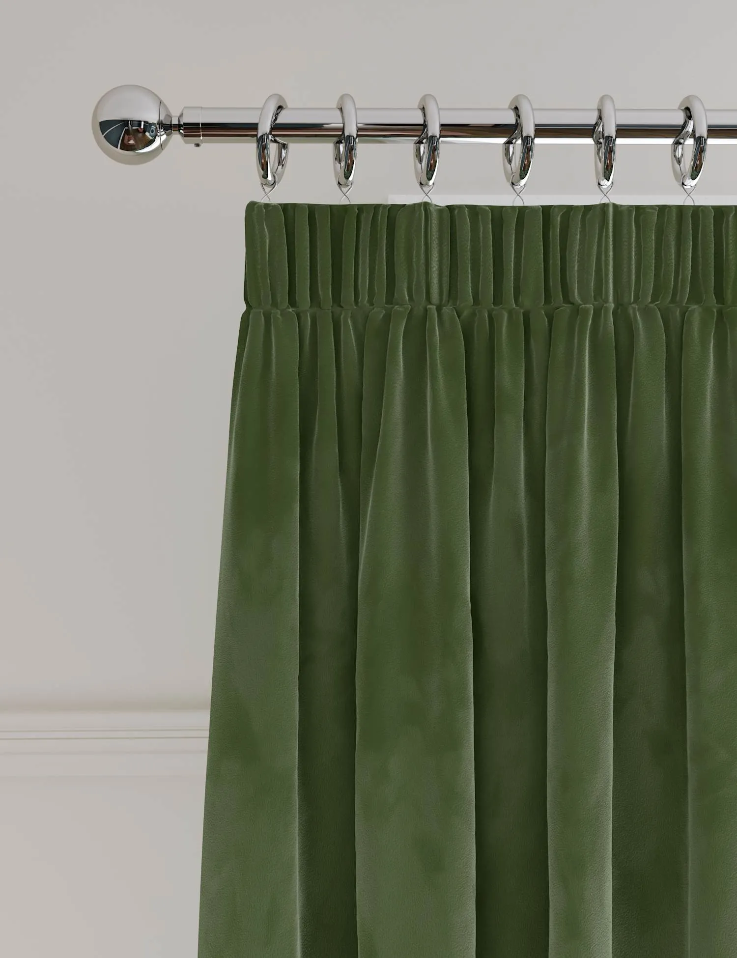 M&S Velvet Pencil Pleat Curtains Green