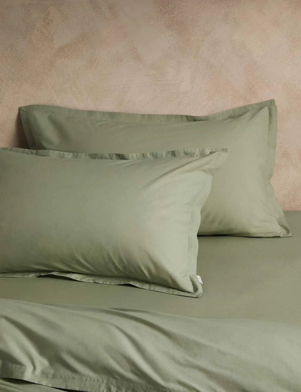 M&S X Fired Earth 2 Pack Washed Cotton Oxford Pillowcases Weald Green