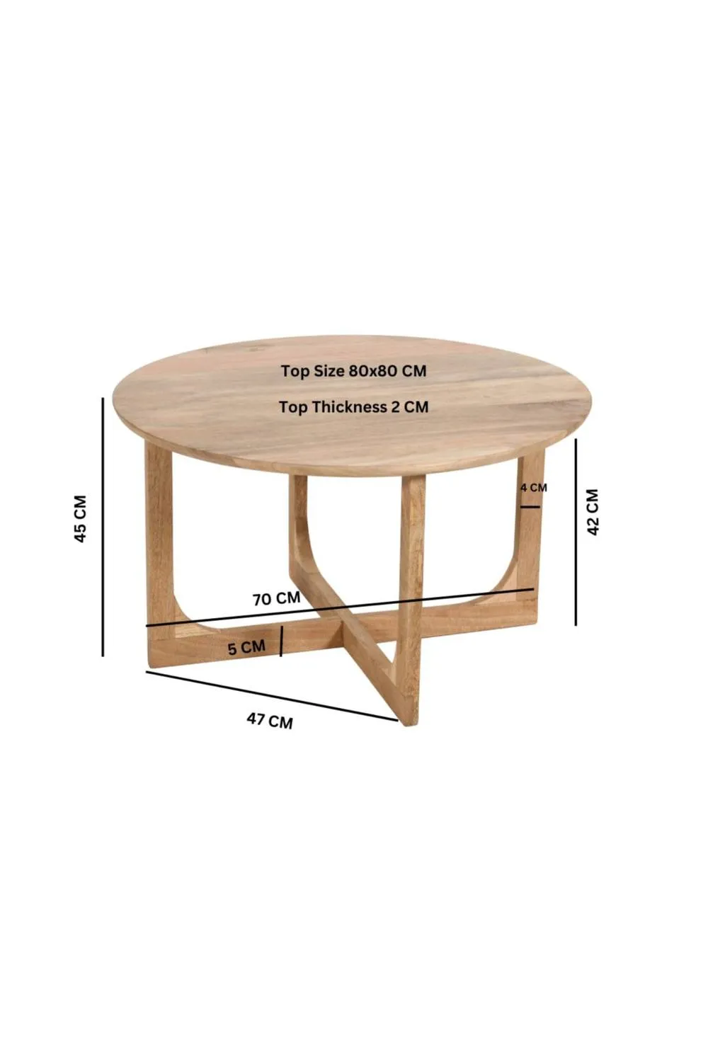 IH Design Bathwick Natural Solid Mango Wooden Round Coffee Table in Light Brown 4
