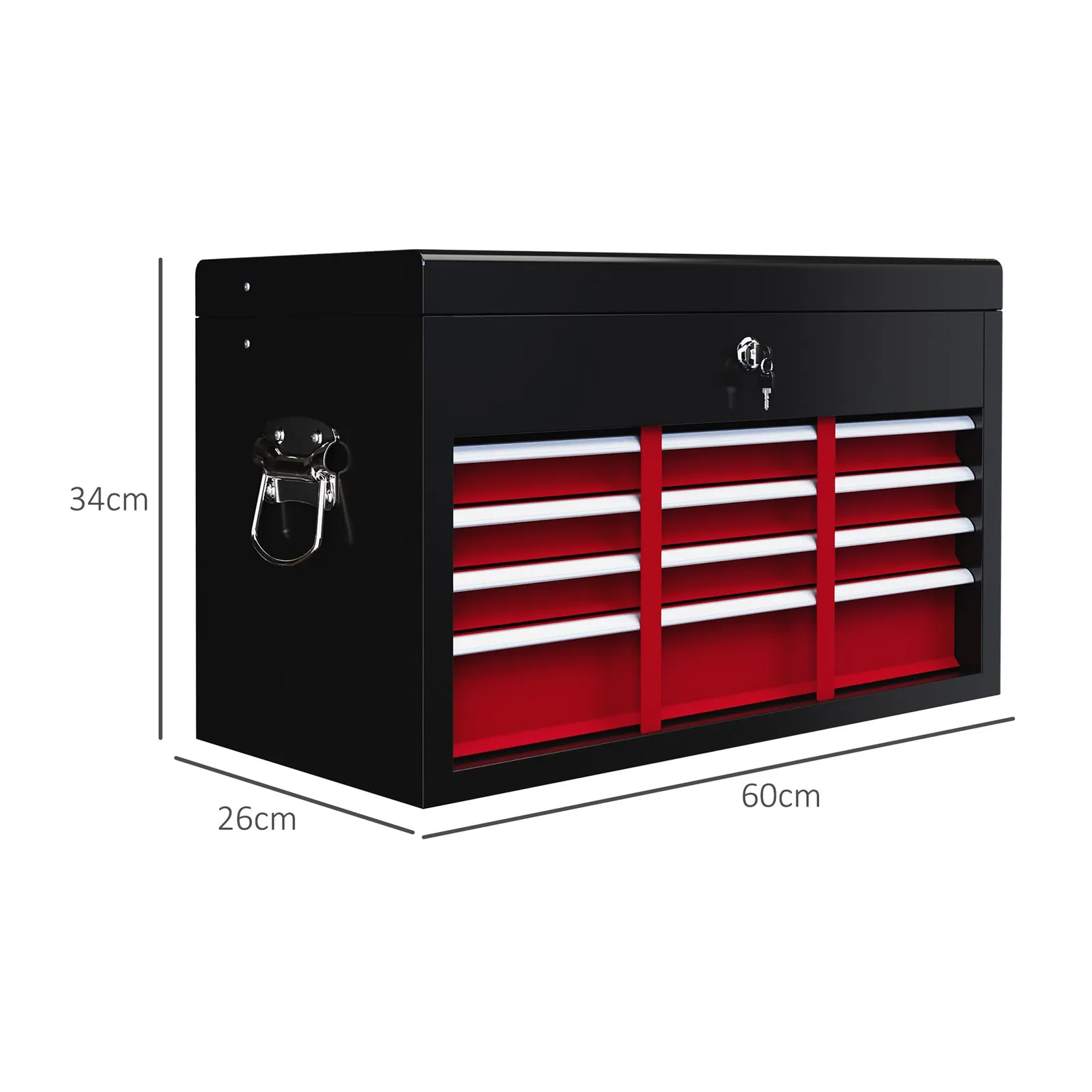 HOMCOM 6 Drawer Tool Chest, Lockable Metal Tool Box with Top Case, Ball Bearing Runners, Portable Toolbox, 600mm x 260mm x 340mm in Red 3