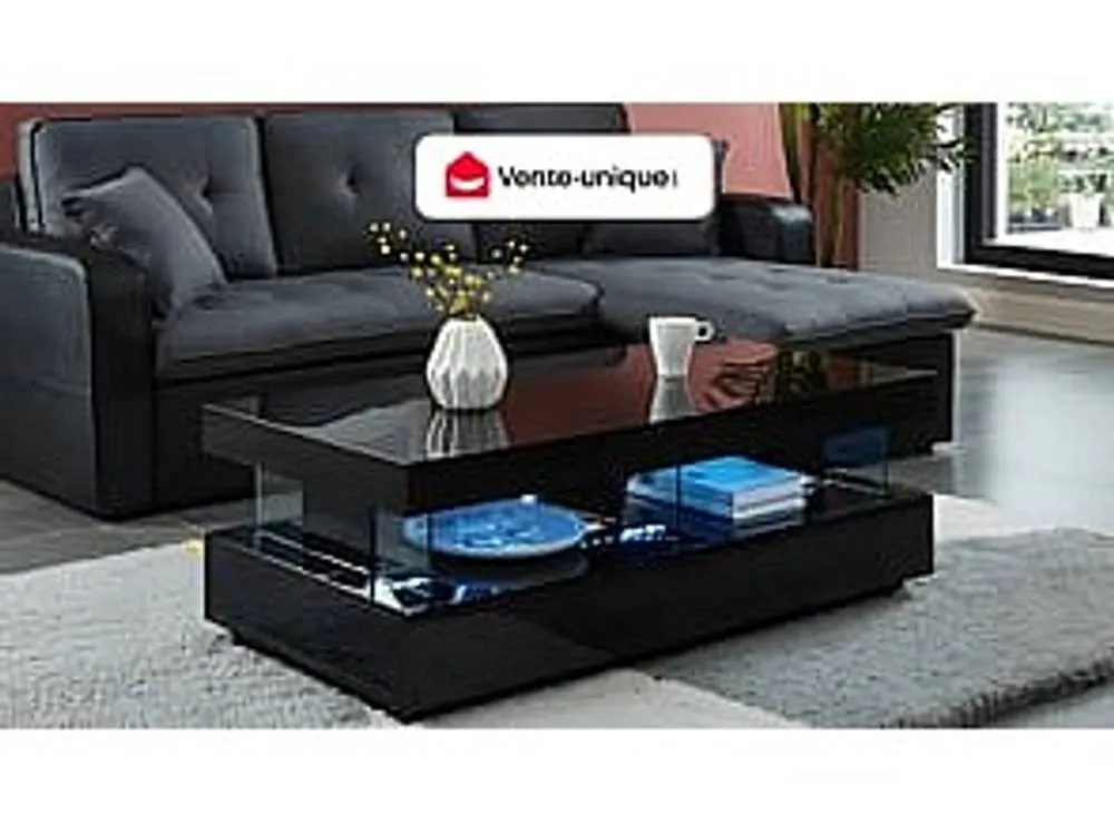 Vente-unique Coffee Table With 2 Drawers & 2 Niches With Leds - MDF & Tempered in Black 4