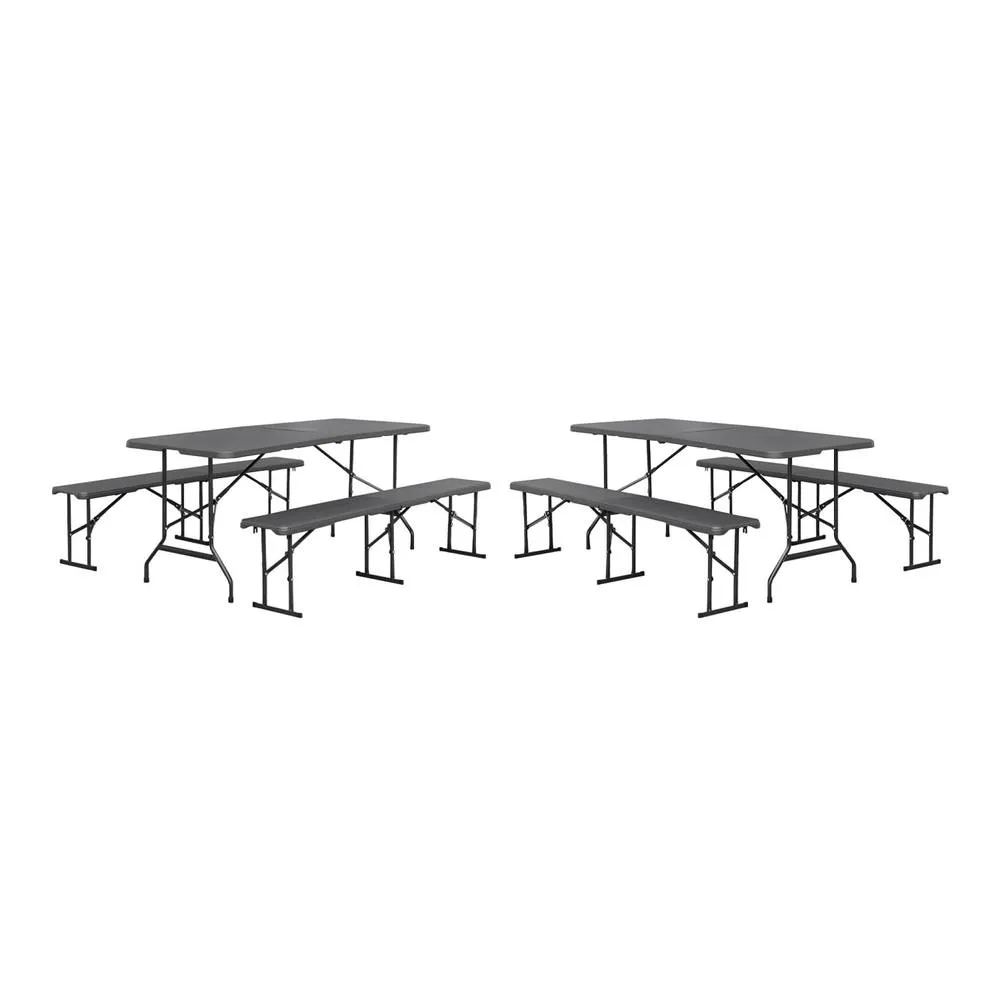 sweeek Folding steel reception table with 2 benches (set of 2) in Dark Grey 2