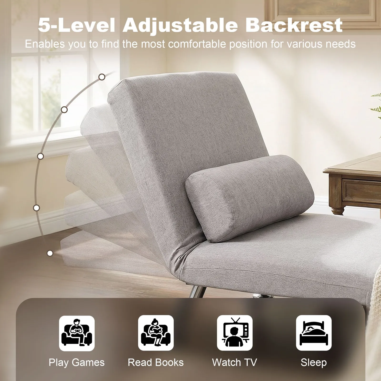 HOMCOM Single Folding 5 Position Convertible Sleeper Chair Sofa Bed in Dark Grey 5
