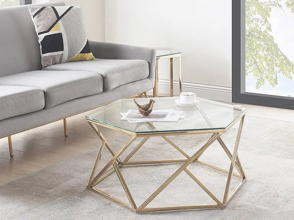 Vente-unique Tempered Glass & Stainless Steel Coffee Table - Gold - KERIANE 3