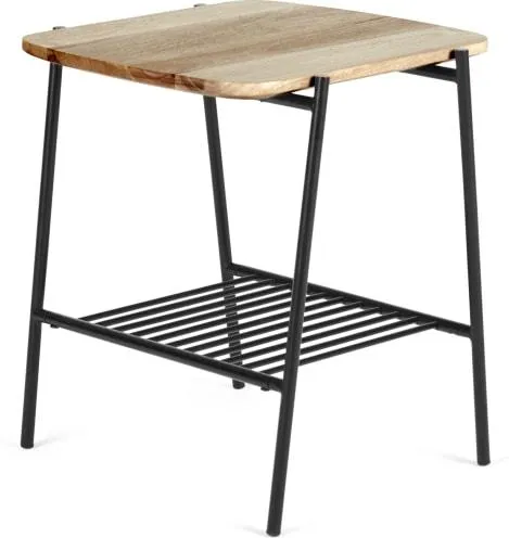 Bortolin Side Table, Light Mango Wood and Black