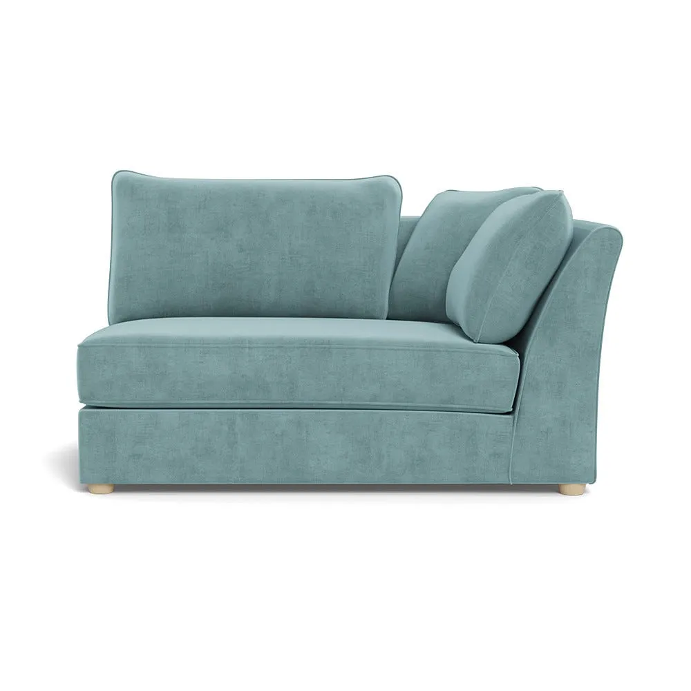 Heal's Tailor Large Curved Right Hand Facing Corner Unit Smart Luxe Velvet Mineral Blue Natural Feet