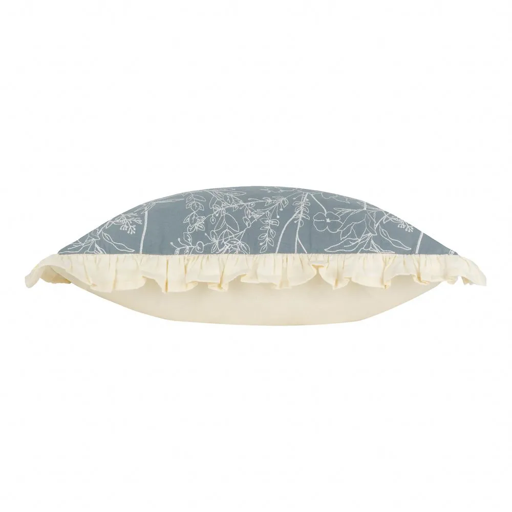 Wylder Mae Embroidered 100% Cotton Cushion in Blue 4