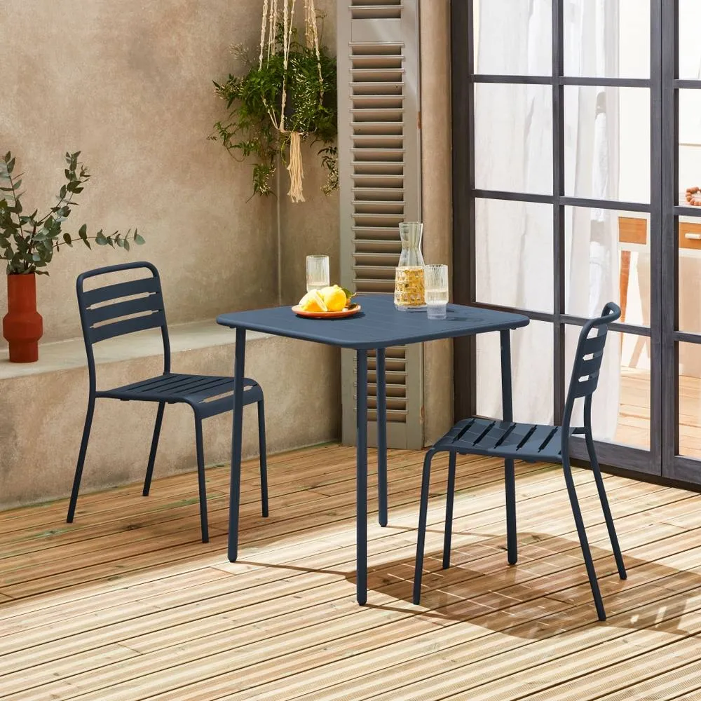 sweeek 2-seater Square Steel Garden Table Set With Chairs in Navy