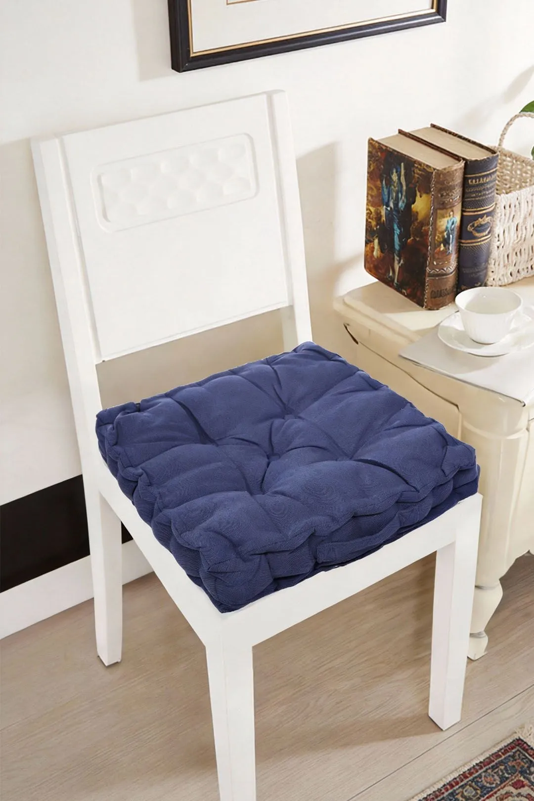 Living and Home Garden Armchair Cotton-Linen Cushion Chair Pad with Handle in Navy