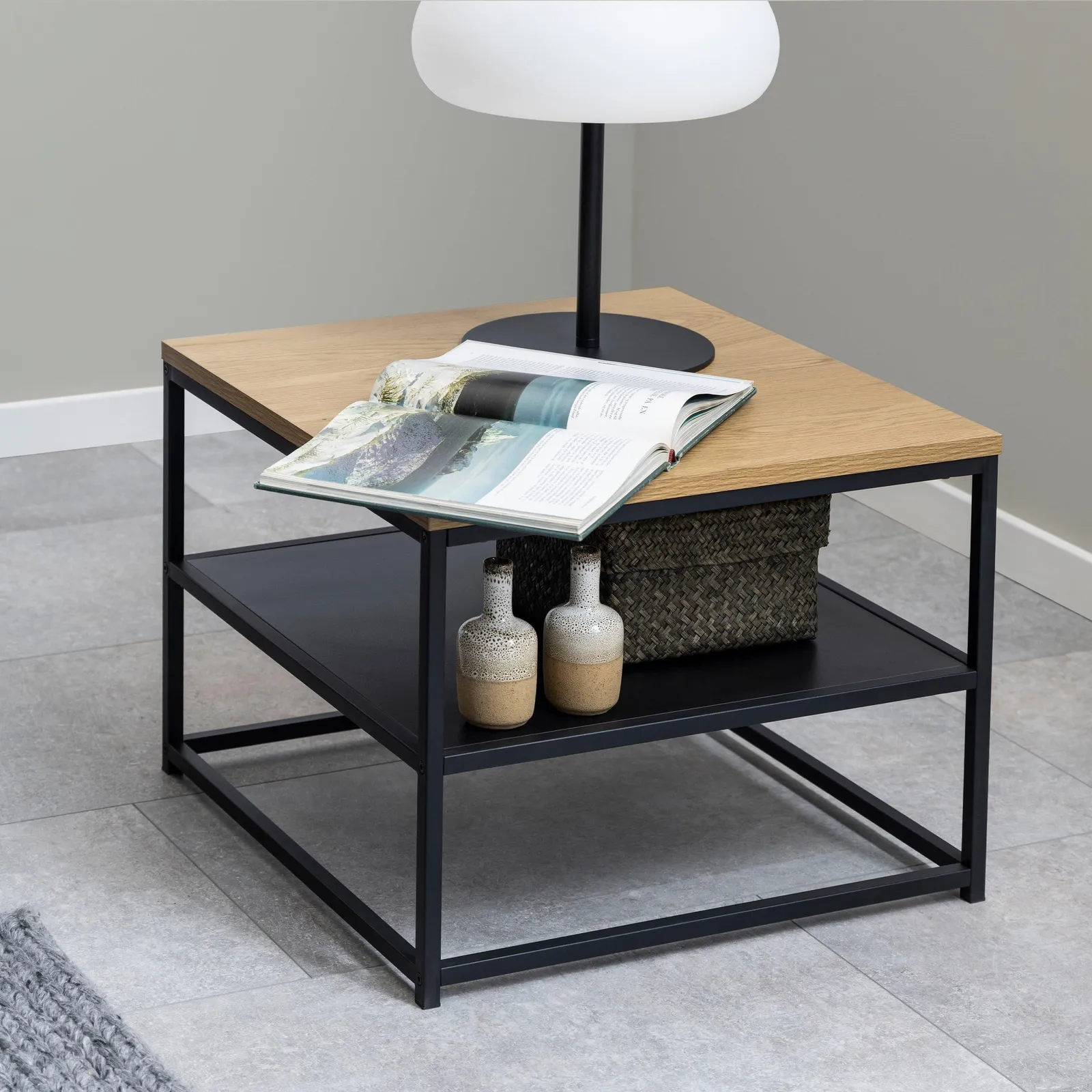 Furniture To Go Gila Square Coffee Table with Open Shelf in Oak & Black 4