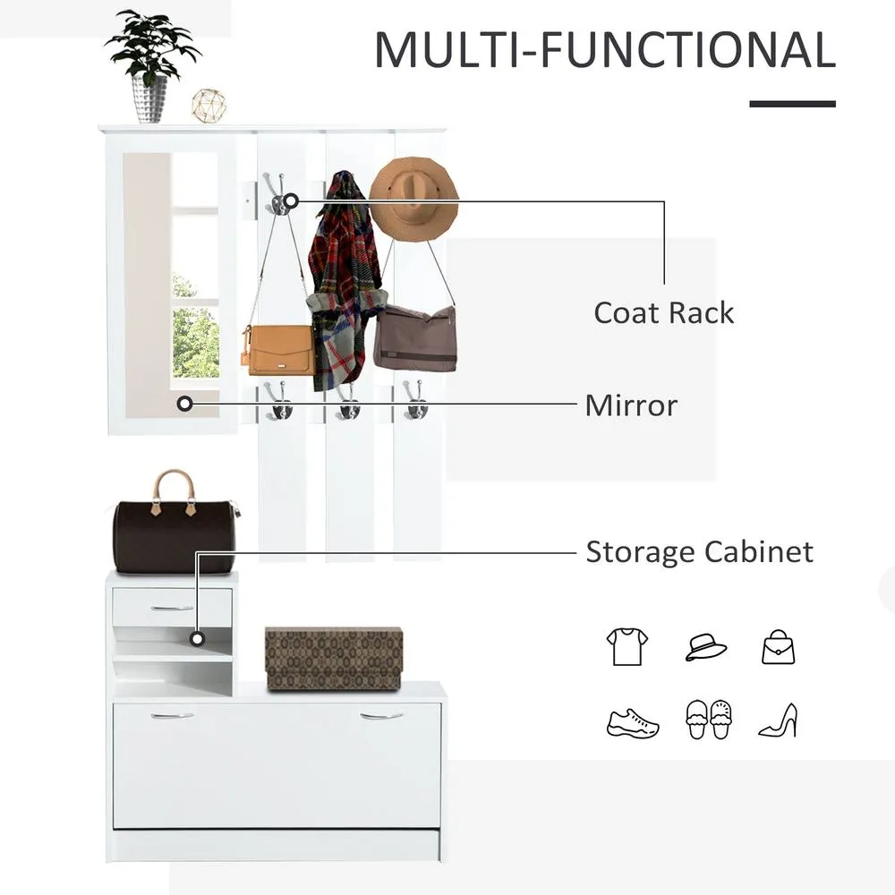 HOMCOM Entryway Organizer Shoe Storage Space Saving Mirror Chest Wardrobe in White 4