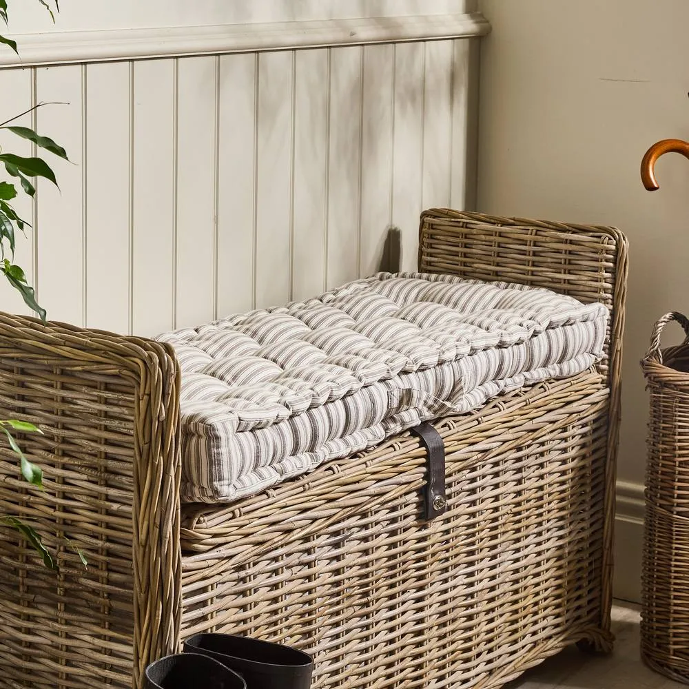 Dibor Vintage Style Grey Striped Bench Pad Cushion L105 x W42cm in Off-White 2