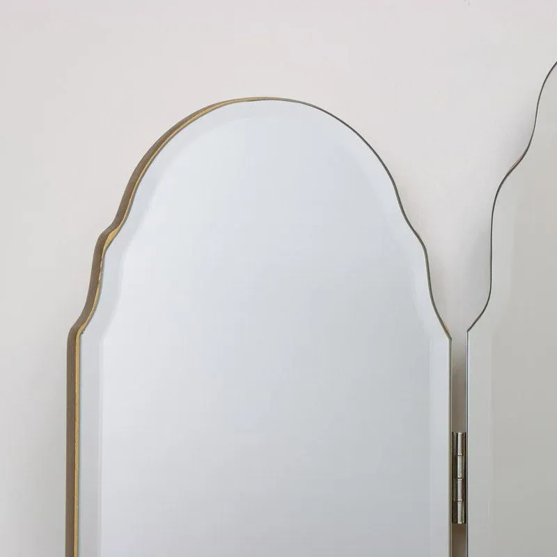 Melody Maison Antique Gold Arched Triple Vanity Mirror 60cm X 72cm in Metallic Gold 5